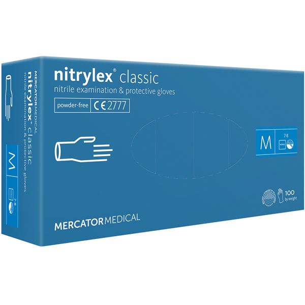 Nepudrované nitrilové zdravotnické rukavice - Mercator Nitrylex classic white M, 100 ks