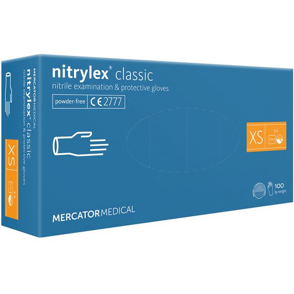 Nepudrované nitrilové zdravotnické rukavice - Mercator Nitrylex classic blue XS, 100 ks