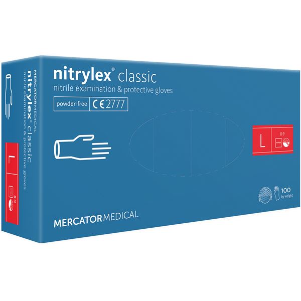 Nepudrované nitrilové zdravotnické rukavice - Mercator Nitrylex classic blue L, 100 ks