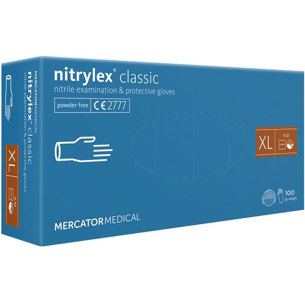 Nepudrované nitrilové zdravotnické rukavice - Mercator Nitrylex classic blue XL, 100 ks