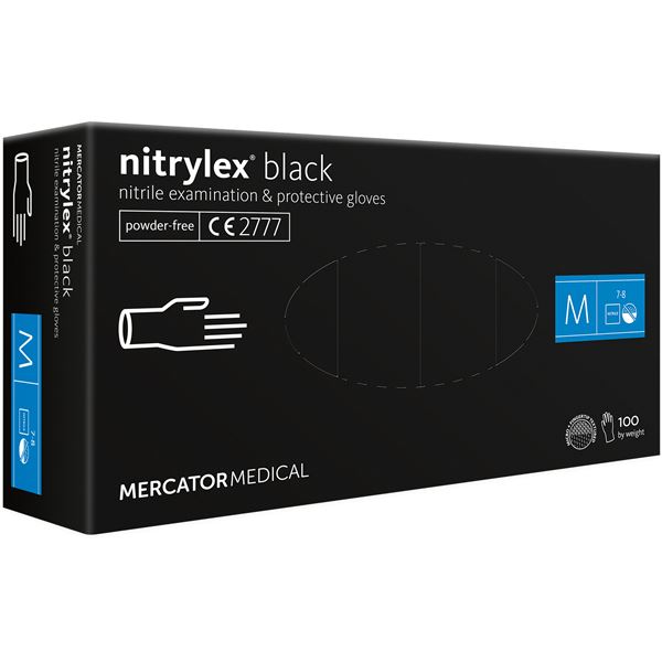 Nepudrované nitrilové rukavice - Mercator Nitrylex black M, 100 ks