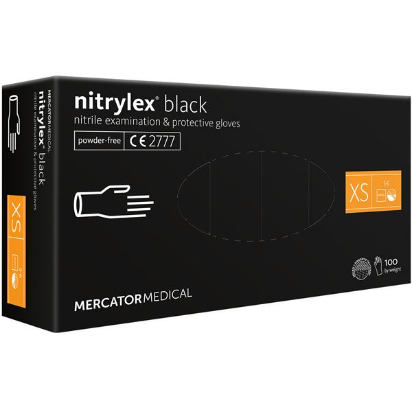 Nepudrované nitrilové rukavice - Mercator Nitrylex black XS, 100 ks