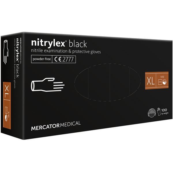 Nepudrované nitrilové rukavice - Mercator Nitrylex black XL, 100 ks